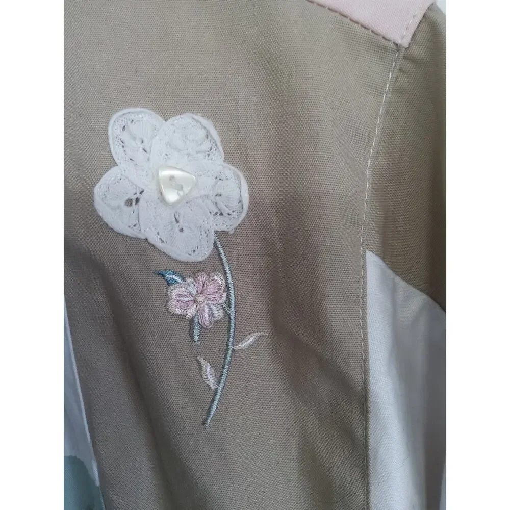 Vtg Y2K Cottagecore Patchwork Gmacore Jacket floral embroidery wht/pink Size M - Picture 6 of 12